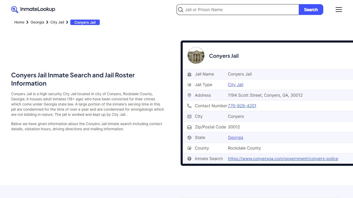 Conyers Jail Inmate Search and Jail Roster Information